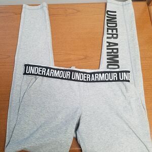 Under Armour grey leggings with fold over logo band